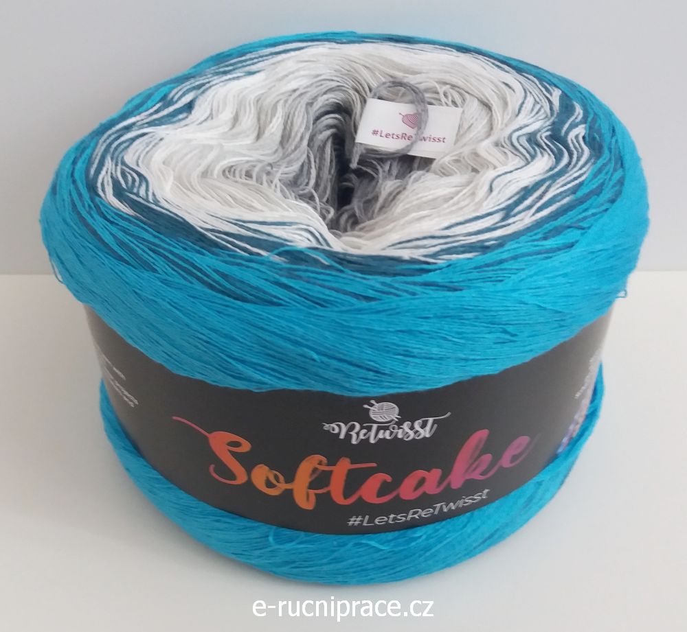 Soft Cake - modro-bílo-černé duhové klubíčko; 250 g