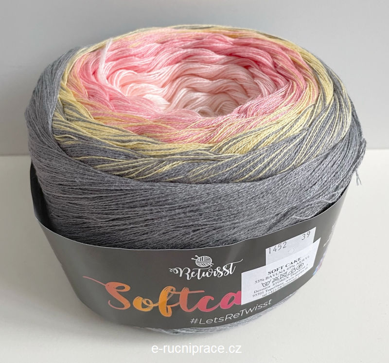Soft Cake - šedo-žluto-růžové duhové klubíčko; 250 g