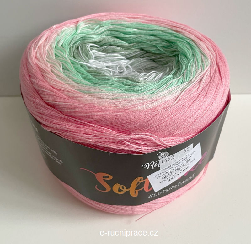 Soft Cake - růžovo-zeleno-bílé duhové klubíčko; 250 g