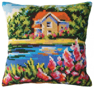 Dart5448 - Dům u jezera (polštář na vyšívání)