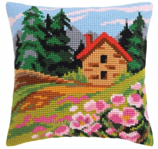 Dart5462 - Chata v lese (polštář na vyšívání)