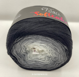 Soft Cake - černo-šedo-bílé duhové klubíčko; 250 g