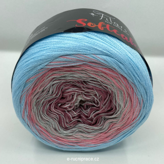 Soft Cake - modro-šedo-růžové duhové klubíčko; 250 g