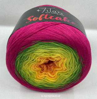 Soft Cake - růžovo-zeleno-žluté duhové klubíčko; 250 g