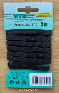 55107 - Pruženka šířka 6,6 mm - černá / 5 m