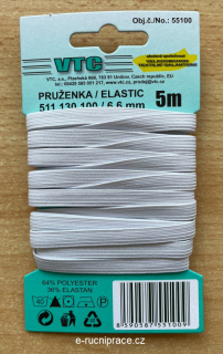 55100 - Pruženka šířka 6,6 mm - bílá / 5 m