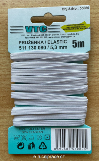55080 - Pruženka šířka 5,3 mm - bílá / 5 m