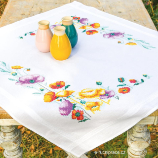 VE-0211016 - Barevné máky - ubrus na vyšívání