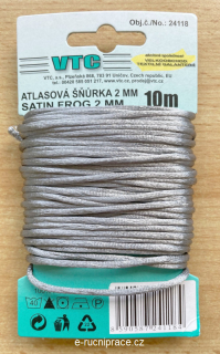 Atlasová šňůra průměr 2 mm, šedá, délka 10 metrů