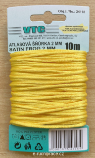 Atlasová šňůra průměr 2 mm, žlutá, délka 10 metrů