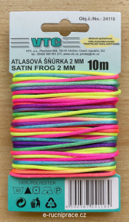 Atlasová šňůra průměr 2 mm, barevná, délka 10 metrů