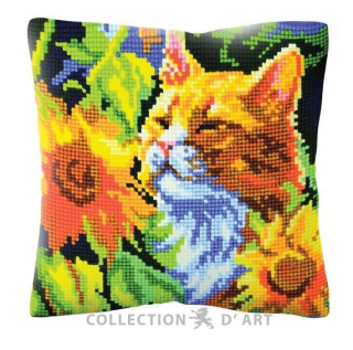 Dart5502 - Kočka ve slunečnicích (polštář na vyšívání)
