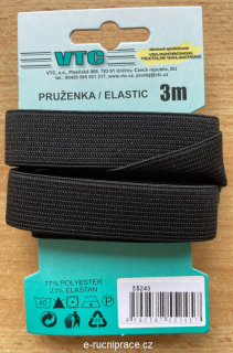 55245 - Pruženka šířka 20 mm - černá / 3 m
